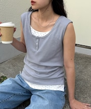 配色レイヤードヘンリーネックリブタンク