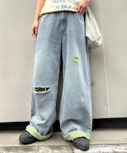 【UNISEX】ライトオンスカラーロールアップダメージデニム