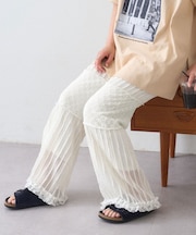 裾フリル切替メッシュレースフレアパンツ