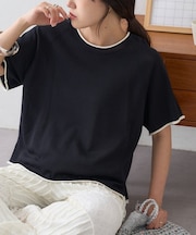 【接触冷感/二の腕カバーも叶う◎】配色ラグラン半袖ニットTee