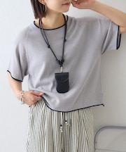 【接触冷感/二の腕カバーも叶う◎】配色ラグラン半袖ニットTee