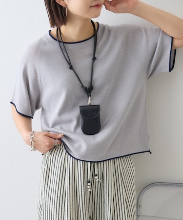 【接触冷感/二の腕カバーも叶う◎】配色ラグラン半袖ニットTee
