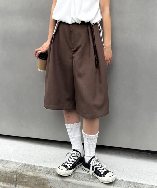 【UNISEX】タックワイドハーフパンツ
