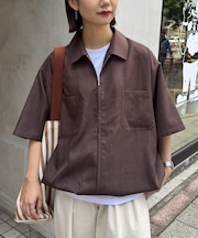 【ユニセックス】フルジップ半袖シャツ
