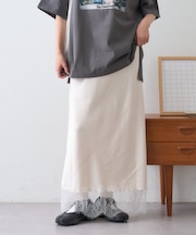 【レイヤードとしても活躍/無地・ドット柄】裾レースサテンバイアススカート