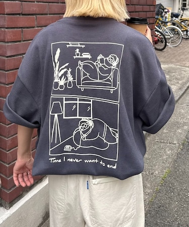 【ユニセックス】OJISAN刺繍バックプリントワッフルTEE