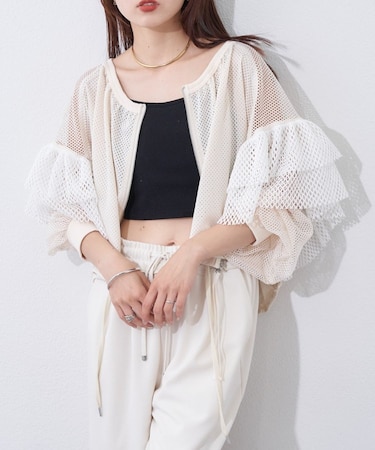 【etsinta】メッシュフリルカーデ