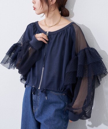 【etsinta】メッシュフリルカーデ