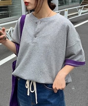 ボーダー配色ヘンリーTee