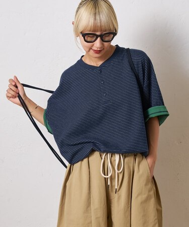 ボーダー配色ヘンリーTee