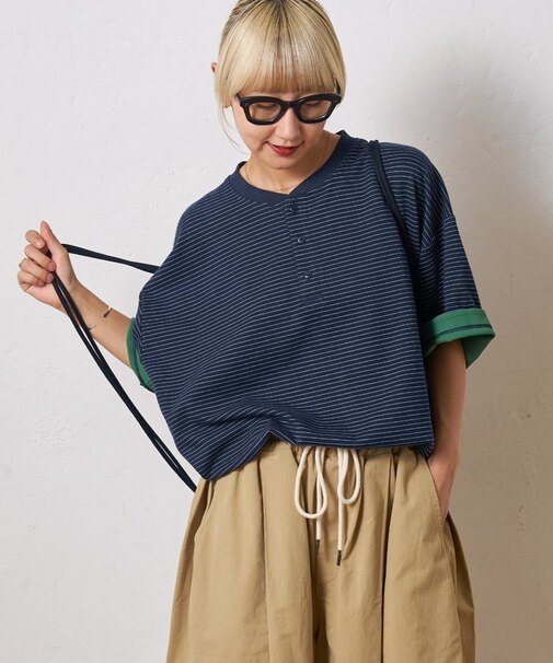 ボーダー配色ヘンリーTee