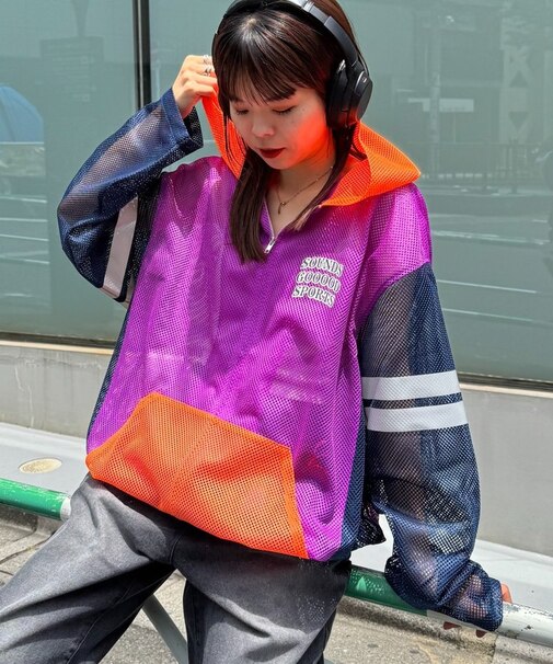 【SOUNDS GOOOOD】カラーブロッキングメッシュジップパーカー