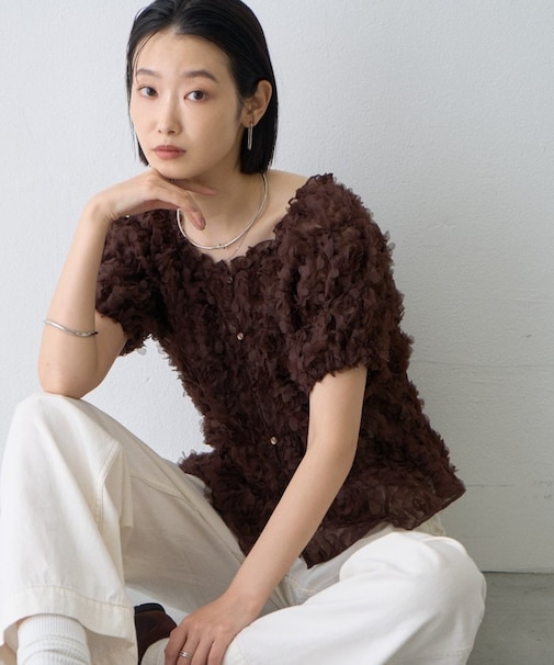 ∴クシュクシュチュールボリュームスリーブトップス