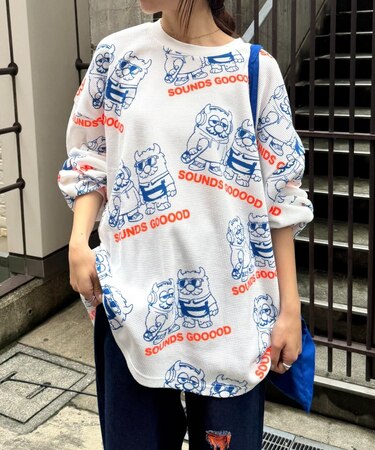【SOUNDS GOOOOD】モンスター総柄ワッフルプリントロンTEE