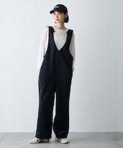 ∴【2サイズ展開/前後2WAY】マットベロア裾ドロストサロペ