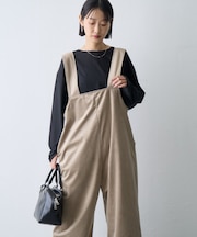 ∴【2サイズ展開/前後2WAY】マットベロア裾ドロストサロペ