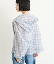 ∴シアークロップドジップチェックフードシャツ