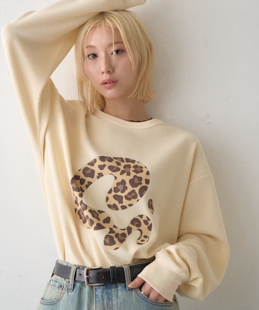 ニュアンス柄プリント2WAYワッフルロンTEE