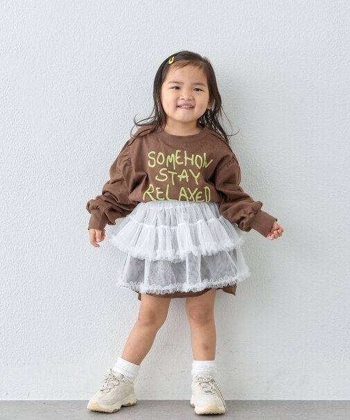 【KIDS/ZOZO限定カラーあり】らくがき風フロッキーロゴミニワンピチュニック