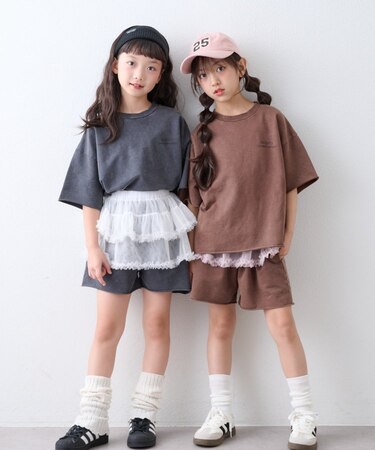 【KIDS】ピグメント加工バックロゴ5分袖セットアップ