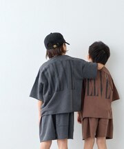 【KIDS】ピグメント加工バックロゴ5分袖セットアップ