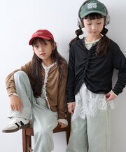 【KIDS】シアーリブタックレースカットカーデ
