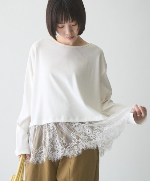 ∴裾レースリブロンTee