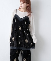 Aguniベロアビジュー刺繍レースランジェリーチュニック