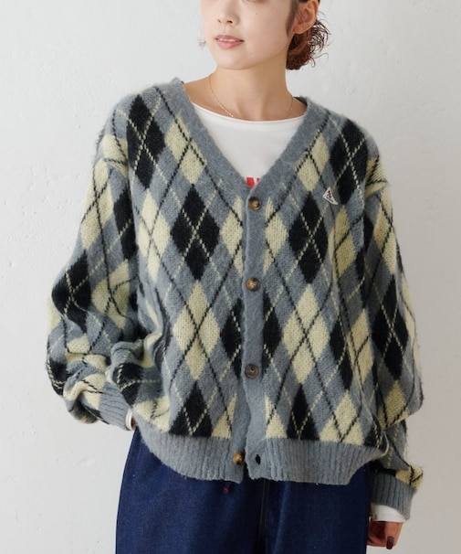【GEVACO】アーガイル柄シャギーニットカーデ
