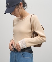 【洗える・6色展開】レースレイヤードライクアンチピリングリブニット