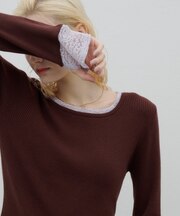 【洗える・6色展開】レースレイヤードライクアンチピリングリブニット