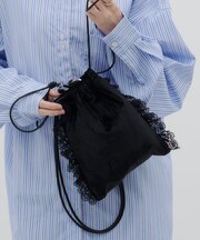 【WEB限定カラーあり！】ベロアレース切替巾着バッグ