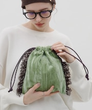【WEB限定カラーあり!】ベロアレース切替巾着バッグ