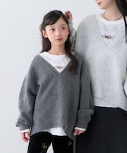 【KIDS】深Vネックレースドッキングニット(WEB限定カラーあり)