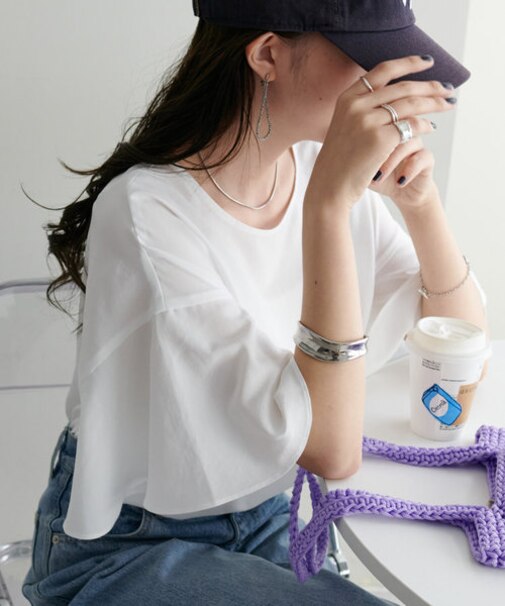 アンチピリング袖フレアTブラウス
