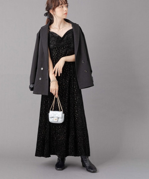 【オケージョン】ベロア花柄キャミワンピース