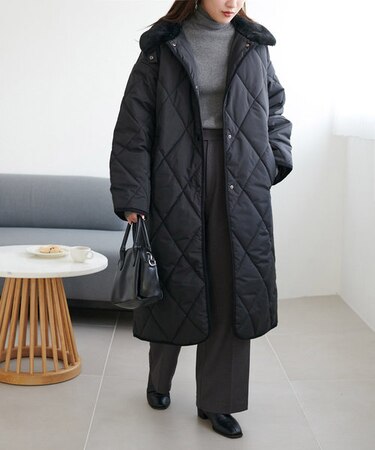 【WEB限定】ファー使いダイヤキルトステンカラーコート