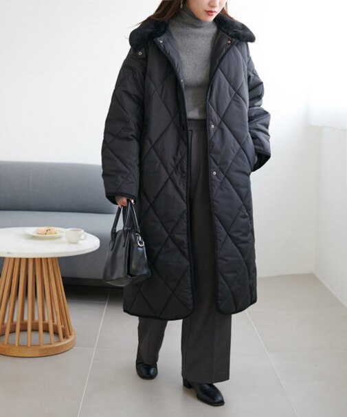 【WEB限定】ファー使いダイヤキルトステンカラーコート