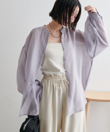 【リバイバル】シアーバンドカラーシャツ《WEB限定カラーあり》