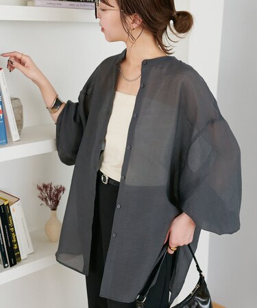 【リバイバル】シアーバンドカラーシャツ《WEB限定カラーあり》