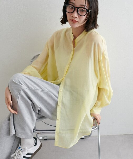 シアーバンドカラーシャツ《WEB限定カラーあり》