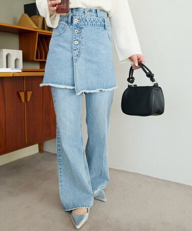 USコットンデニムラップスカートパンツ