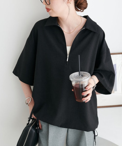 【ユニセックス】テックリネンハーフジップシャツ
