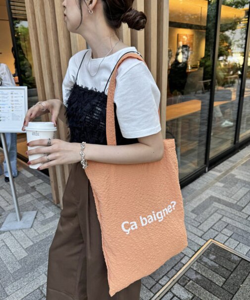 【クシュッと柔らか♪】アソートロゴサッカートートバッグ