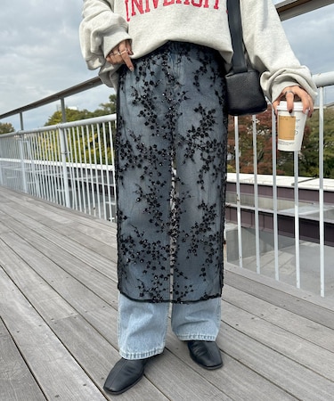 スパンコールレースラップスカート