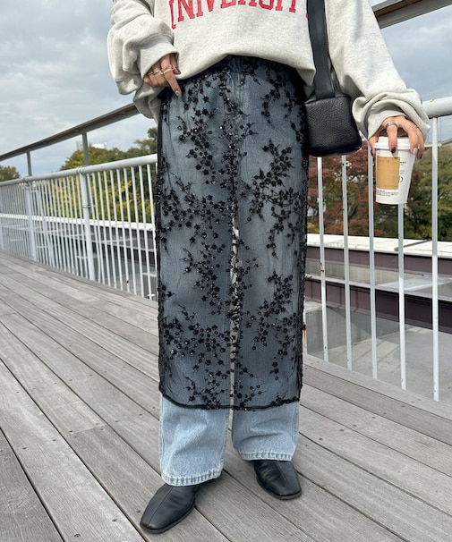 スパンコールレースラップスカート