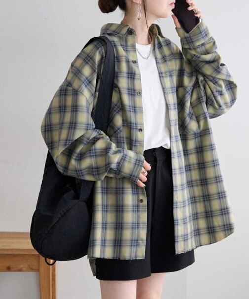 【ユニセックス】カットオフチェックオーバーシャツ