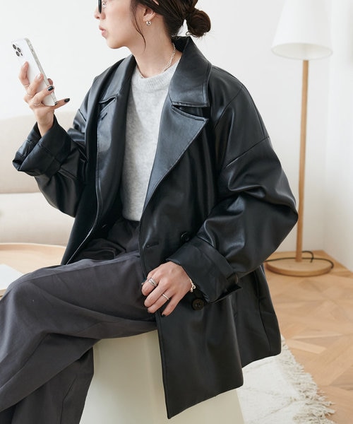 フェイクレザーテーラードジャケット｜ディスコートの通販｜&mall
