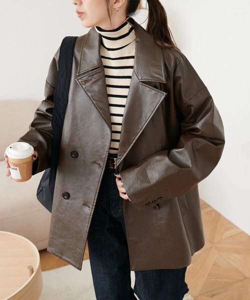 最終値下げ価格【omekashi】フェイクレザーテーラードジャケット 最終値下げ価格【omekashi】フェイクレザーテーラードジャケット 最終