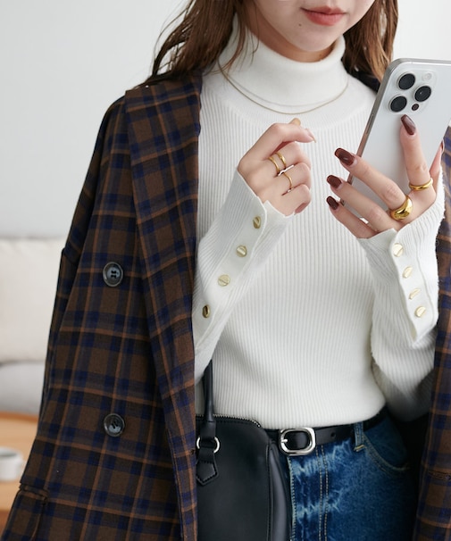 【新色追加!】リブ袖口ボタンタートル《WEB限定カラーあり》
